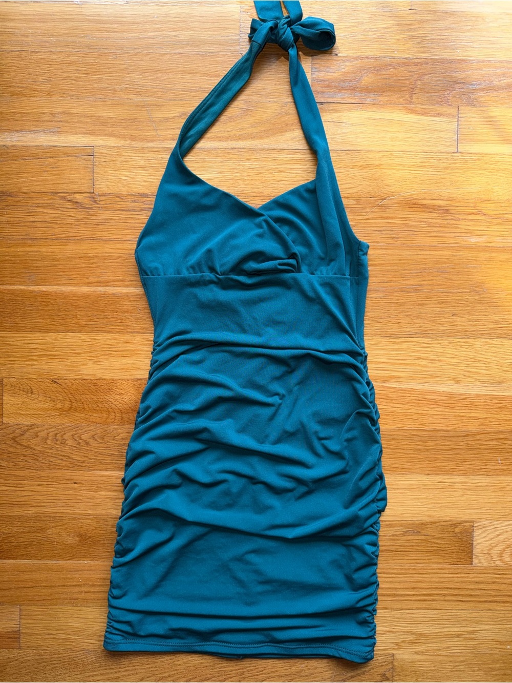 Lucy in the Sky Teal Ruched Halter Mini Dress - Size XS